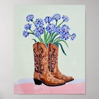 Blaue Kuhglocken-Cowboy-Stiefel-Malerei Kunst Druc Poster