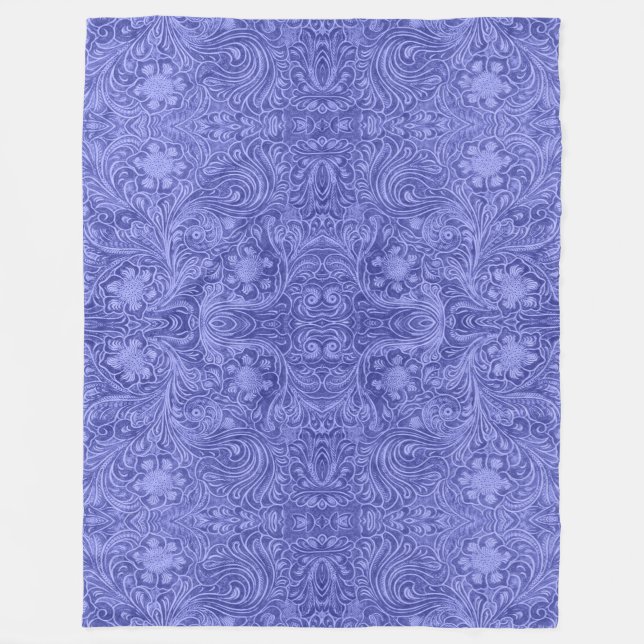 Blaue Kunstleder-Optik mit Blumenmuster Fleecedecke (Vorderseite)