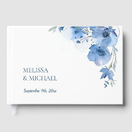 Blaue künstlerische Aquarell-Blumenhochzeit Gästebuch