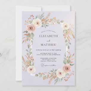 Blaue künstlerische Blumige Hochzeit Einladung