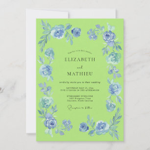 Blaue künstlerische Blütenhochzeit Einladung