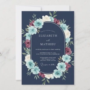 Blaue künstlerische botanische Hochzeit Einladung