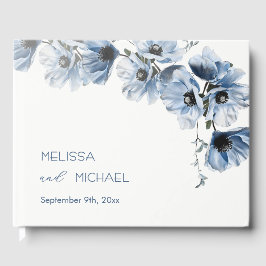 Blaue künstlerische florale Hochzeit Gästebuch