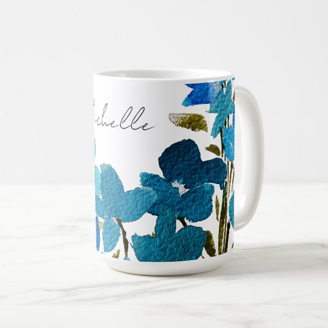 Blaue künstlerische Wildblumen Kaffeetasse (VorderseiteRechts)