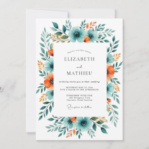 Blaue Kupferfarbene Lebendige Botanische Hochzeit Einladung