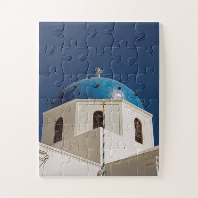 Blaue Kuppel, Santorini, Griechenland 30-pc Puzzle (Vertikal)