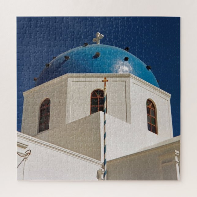 Blaue Kuppel, Santorini, Griechenland 676-pc Puzzle (Vertikal)