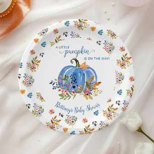 Blaue Kürbis Herbst Whimsical Baby Shower Pappteller