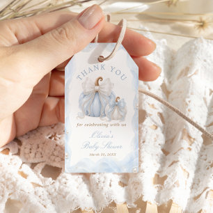 Blaue Kürbis-Schleife Baby Shower Dankeschön Geschenkanhänger