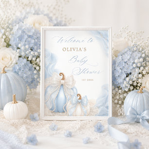 Blaue Kürbis-Schleife Baby Shower Willkommen Poster