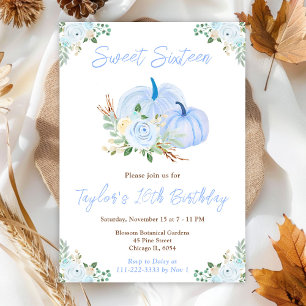 Blaue Kürbisse Florale Sweet Sixteen Einladung