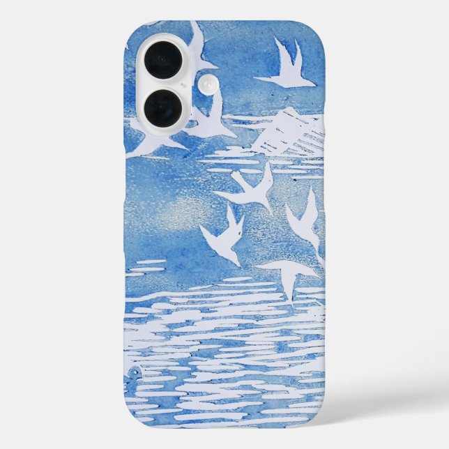 Blaue Küste Vögel Moderne Wasserfarben Kunst Case-Mate iPhone Hülle (Rückseite)