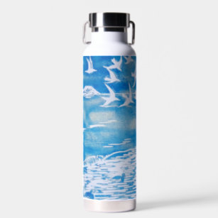 Blaue Küste Vögel Moderne Wasserfarben Kunst Trinkflasche
