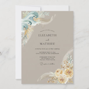 Blaue Küsten-Botanik-Romantik-Hochzeit Einladung
