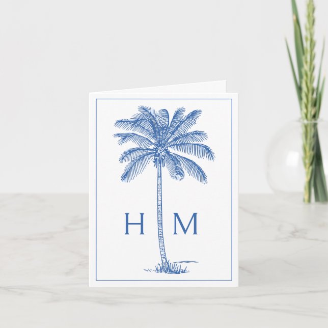 Blaue Küsten-Palmetto-Palme Monogramm (Vorderseite)