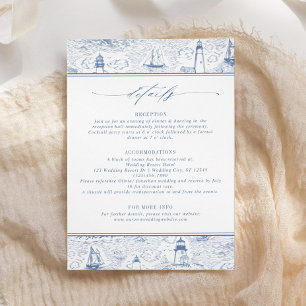 Blaue Küsten-Toile-Hochzeitsdetails Begleitkarte