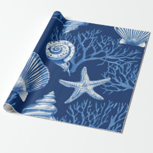 Blaue Küsten-Toile-Muschel-Korallen-Muster (2) Geschenkpapier