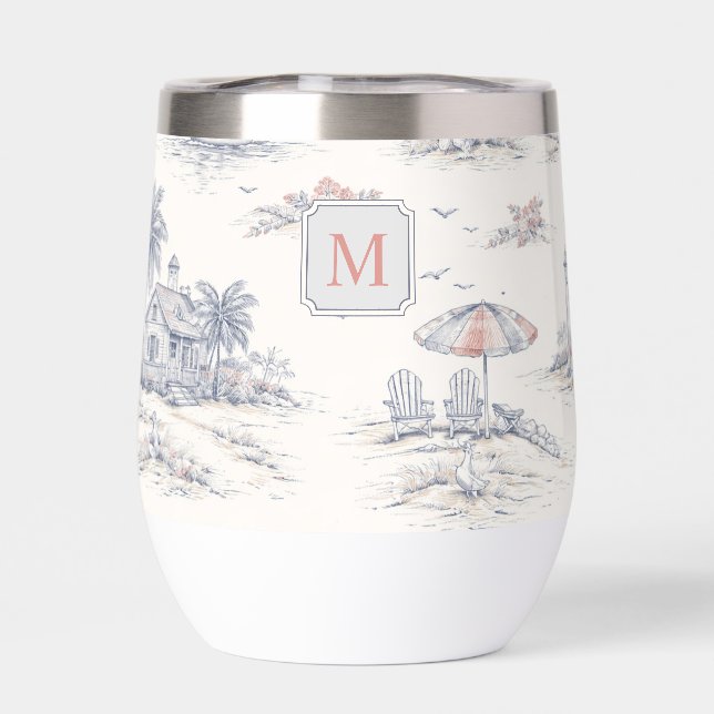 Blaue Küsten-Tropen-Französische Toile Monogramm (Rückseite)