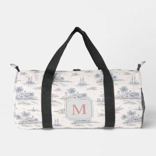 Blaue Küsten-Tropen-Französische Toile Monogramm Duffle Bag