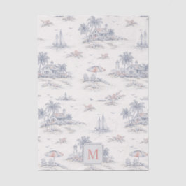 Blaue Küsten-Tropen-Französische Toile Monogramm Seidenpapier