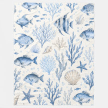 Blaue Küstendecke mit Fisch-Fleece