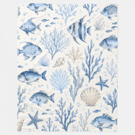 Blaue Küstendecke mit Fisch-Fleece Fleecedecke