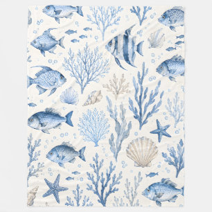 Blaue Küstendecke mit Fisch-Fleece Fleecedecke