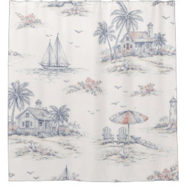 Blaue Küstenfranzösische Toile Duschvorhang
