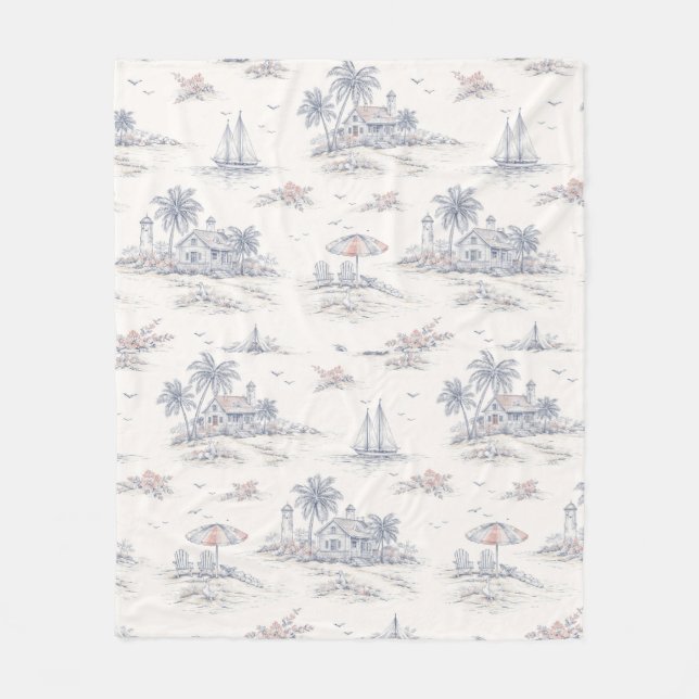 Blaue Küstenfranzösische Toile Fleecedecke (Vorderseite)
