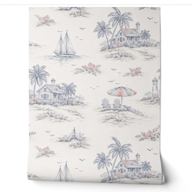 Blaue Küstenfranzösische Toile Tapete (Abrollen)