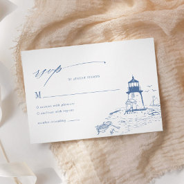 Blaue Küstenleuchtturm-Toile-Hochzeit RSVP Karte