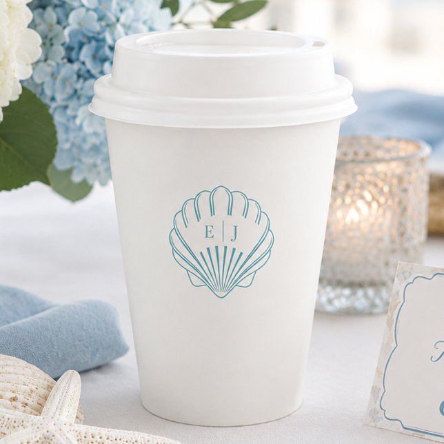 Blaue Küstenmuschel-Hochzeit  Pappbecher (Blue Coastal Seashell Wedding  Paper Cups)