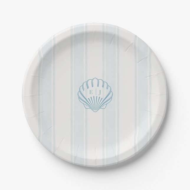 Blaue Küstenmuschel-Hochzeit  Pappteller (Vorderseite)