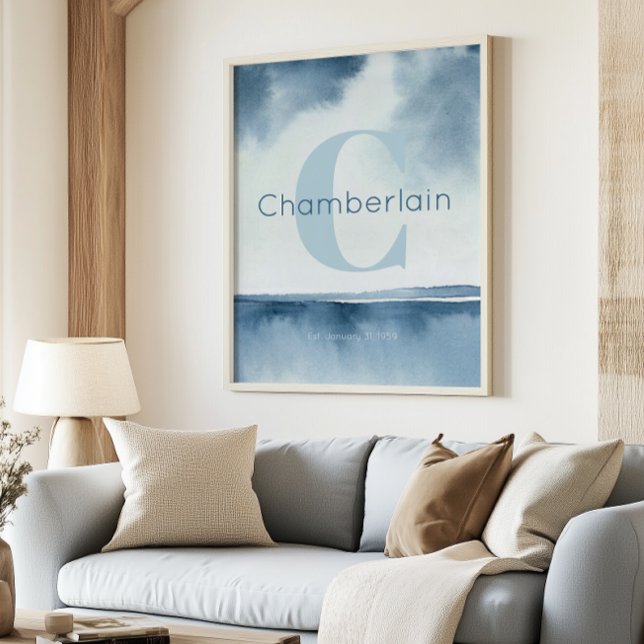 Blaue Küstenpersonalisation Nachname Wandkunst Dru Poster (Von Creator hochgeladen)