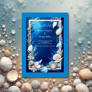 Blaue Küstenvibe Hochzeit Einladung