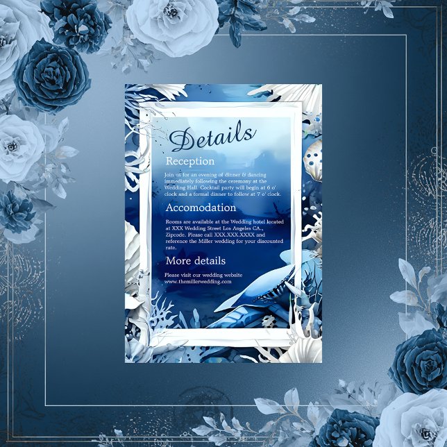 Blaue Küstenvibe Hochzeitskarte Begleitkarte (Von Creator hochgeladen)