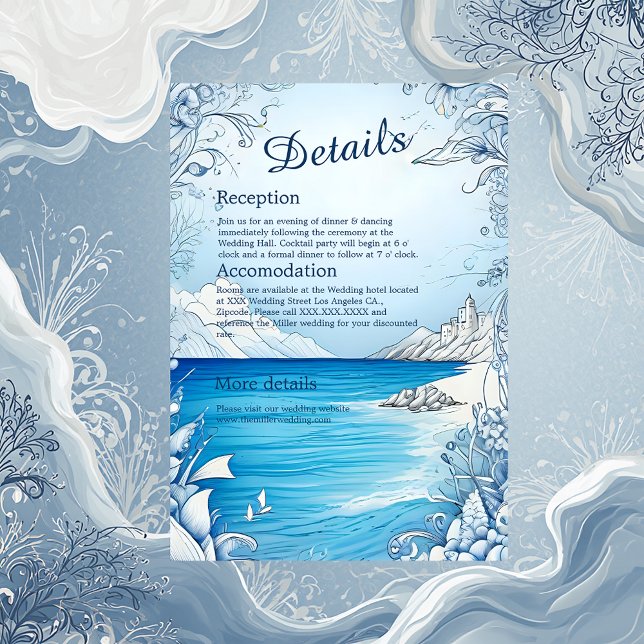 Blaue Küstenvibe Hochzeitskarte Begleitkarte (Von Creator hochgeladen)