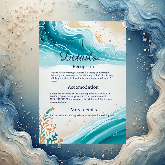 Blaue Küstenvibe Hochzeitskarte Begleitkarte (Von Creator hochgeladen)