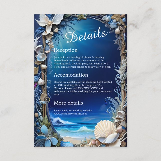 Blaue Küstenvibe Hochzeitskarte Begleitkarte (Vorderseite)