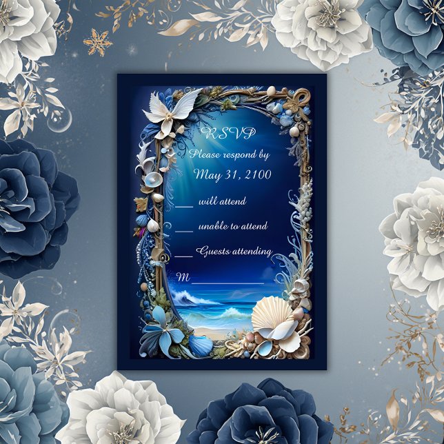Blaue Küstenvibe Hochzeitskarte RSVP Karte (Von Creator hochgeladen)