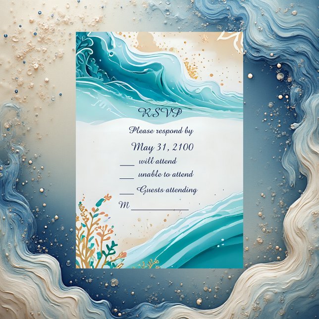 Blaue Küstenvibe Hochzeitskarte RSVP Karte (Von Creator hochgeladen)