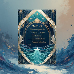 Blaue Küstenvibe Hochzeitskarte RSVP Karte