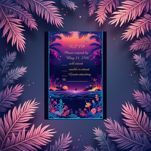 Blaue Küstenvibe Hochzeitskarte RSVP Karte (Von Creator hochgeladen)