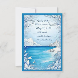 Blaue Küstenvibe Hochzeitskarte RSVP Karte