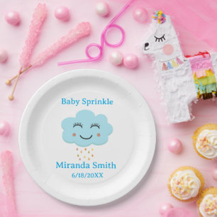 Blaue lächelnde Wolkenregentropfen Baby Sprinkle Pappteller