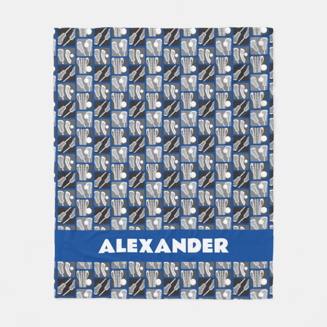 Blaue Lacrosse Blöcke Fleecedecke (Vorderseite)
