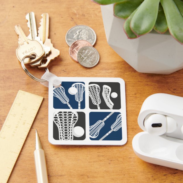 Blaue Lacrosse Blöcke von Säcken und Säcken Schlüsselanhänger (Schreibtisch)