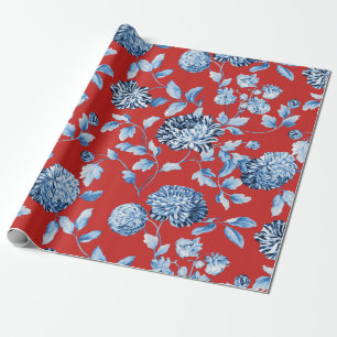 Blaue Lady Weihnachten Rot Vintage Große Blumen-To Geschenkpapier