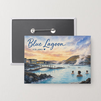 Blaue Lagune Island Thermalbad Aquarell Button