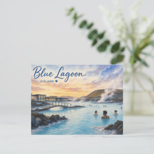 Blaue Lagune Island Thermalbad Aquarell Feiertagspostkarte